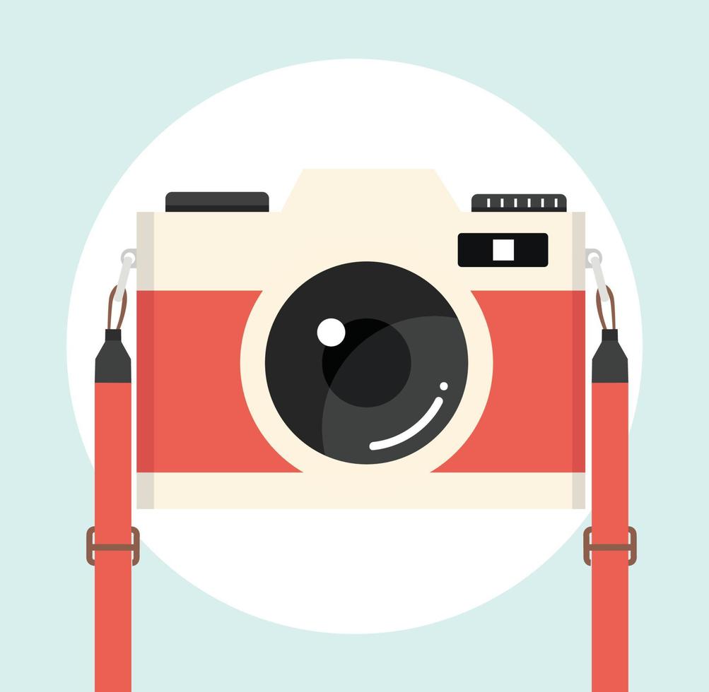 Retro camera  style colors background. camera with strap vector