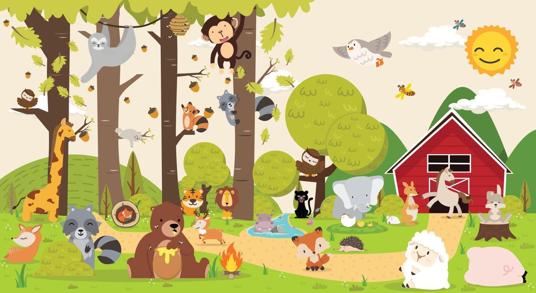 Cute Woodland forest  animals collection vector