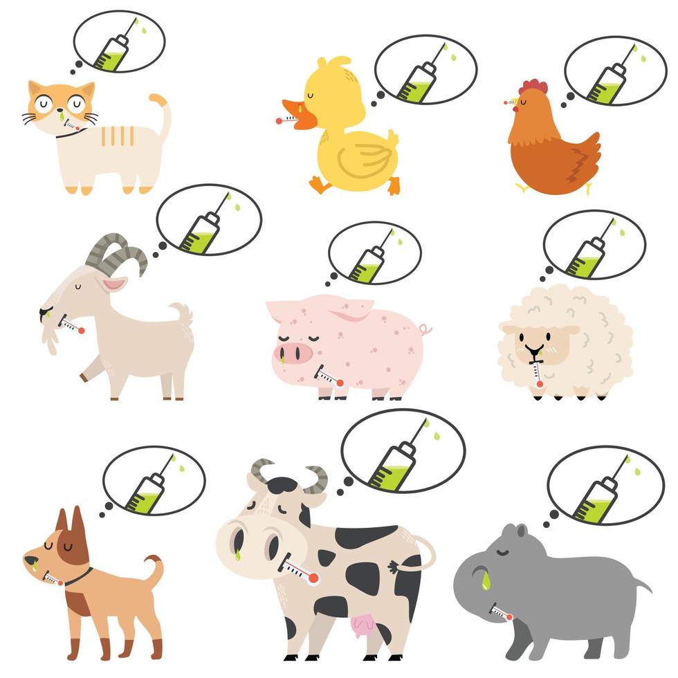 Sick animals Swine Flu a vaccination concept vector