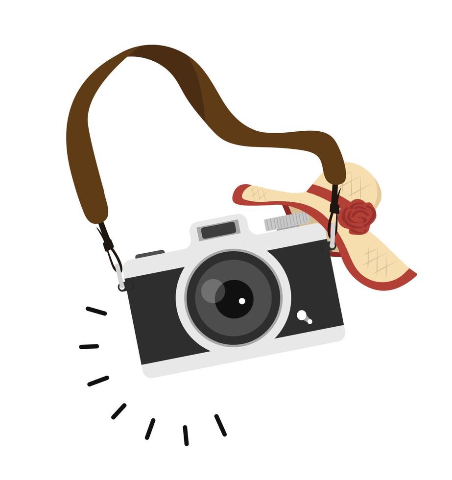 hanging camera with hat woman flat style vector