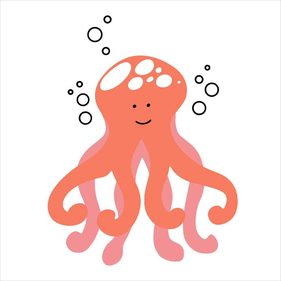 Cute smiling octopus hand drawn in doodle style. Vector illustration