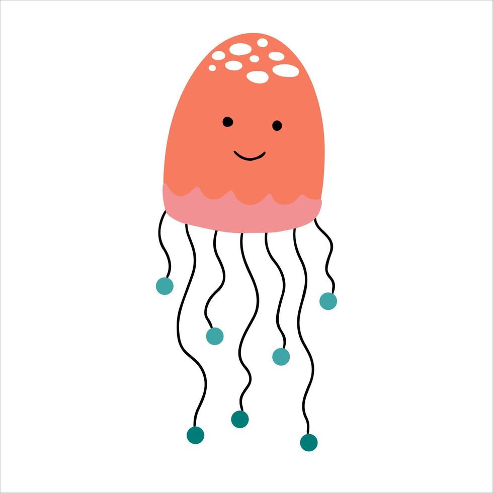 Cute smiling jellyfish with baby face icon hand drawn in doodle style vector