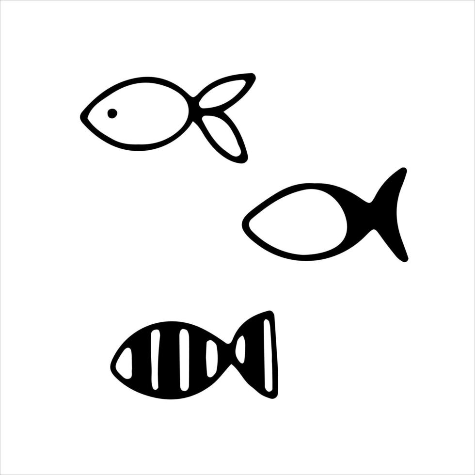 pequeños peces blancos y negros dibujados a mano en estilo garabato. ilustración vectorial vector
