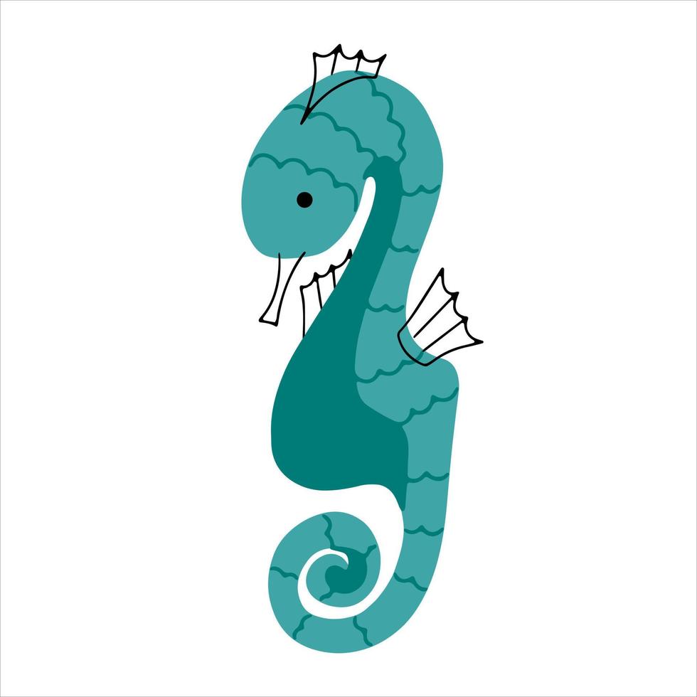 Cute seahorse hand drawn in doodle style. Vector illustration