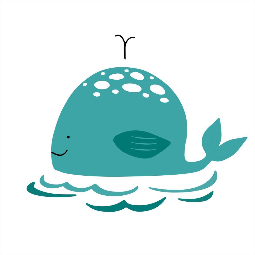 Cute smiling whale hand drawn in doodle style vector