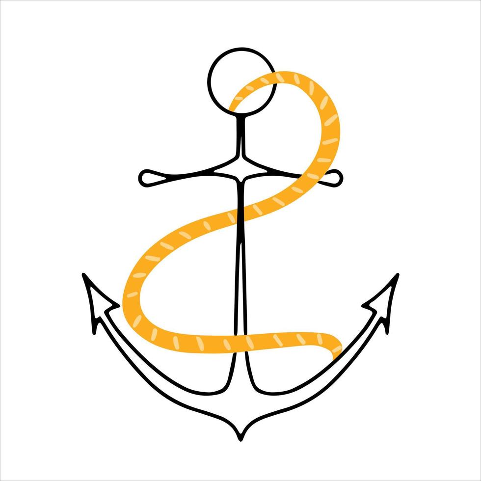 Anchor and rope symbol in doodle hand drawn style. Vector illustration