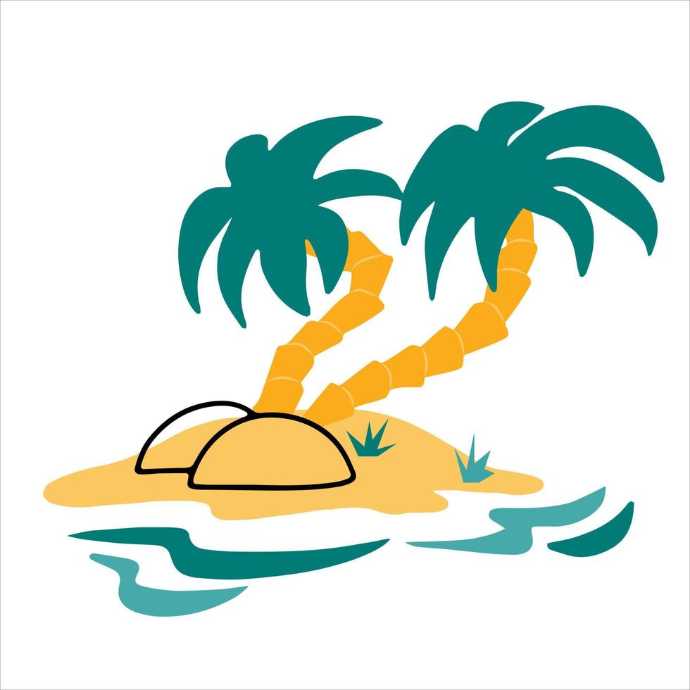 Island with palm trees in the sea summer icon hand drawn in doodle style vector