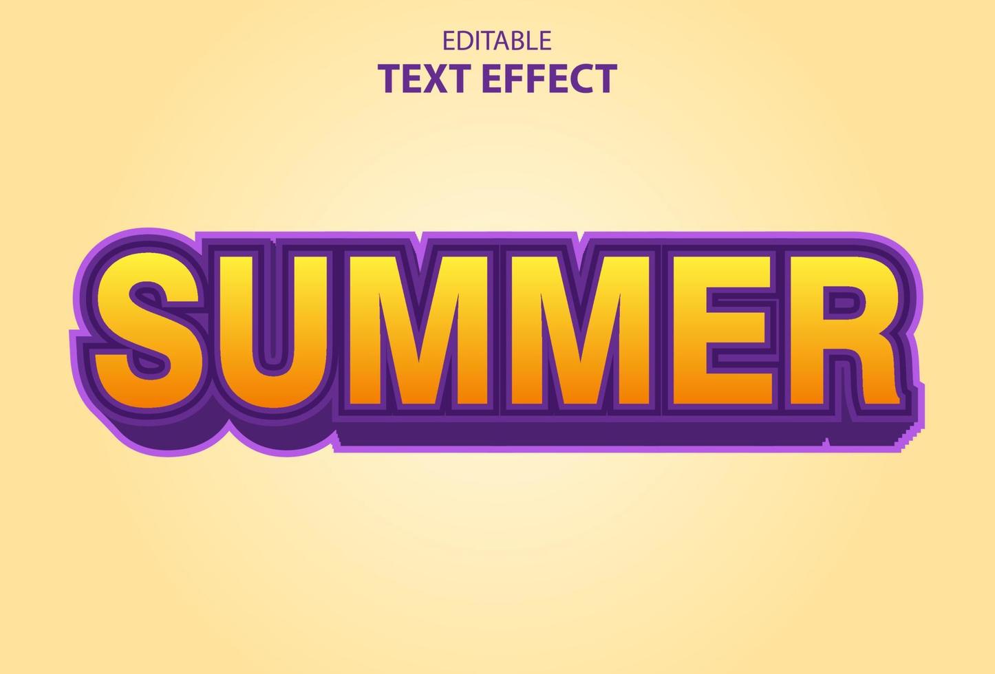 efecto de texto de verano con color amarillo y morado editable. vector