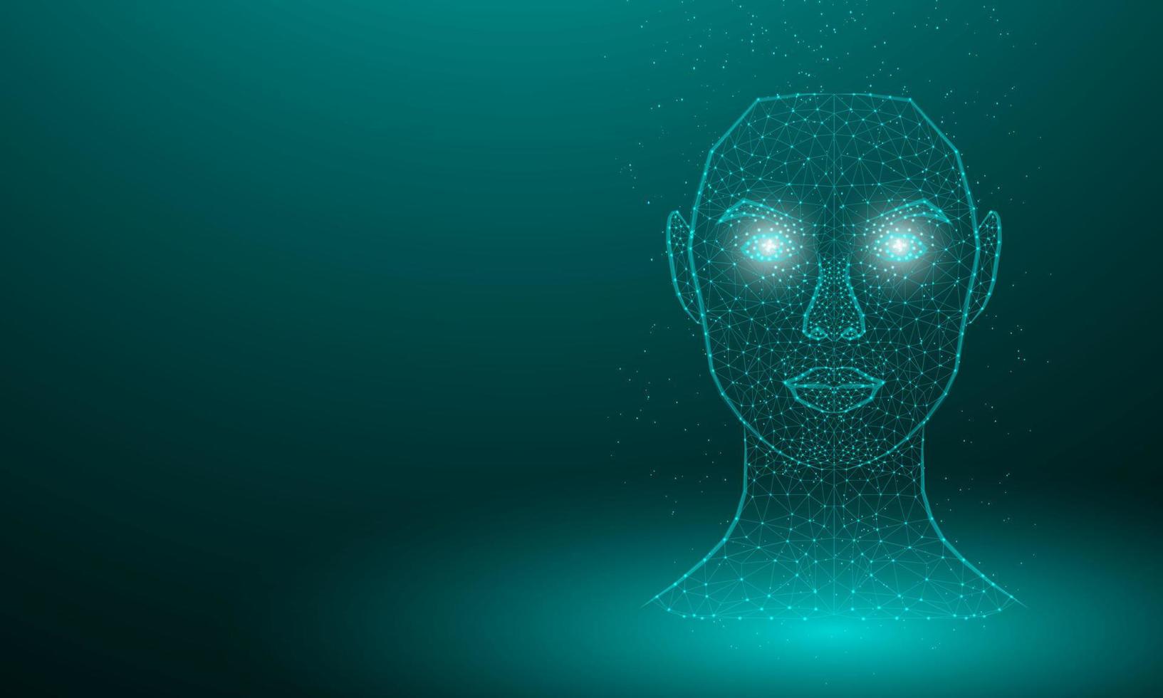 Digital Biometric Technology Face Scanning Triangle Pattern Line And Particle Pattern Design Vector Illustration