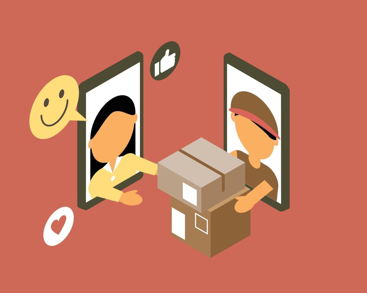 happy customer satisfaction for online delivery service from e-commerce vector