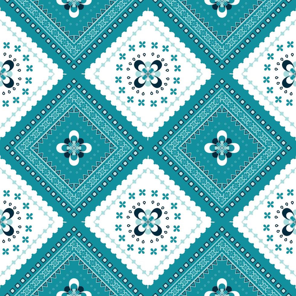 green and white ethnic pattern with geometric seamless square in for fabric pattern vector