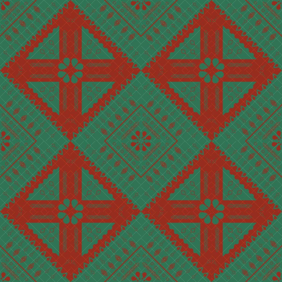 green and red ethnic pattern with geometric ethnic seamless square in for fabric pattern vector