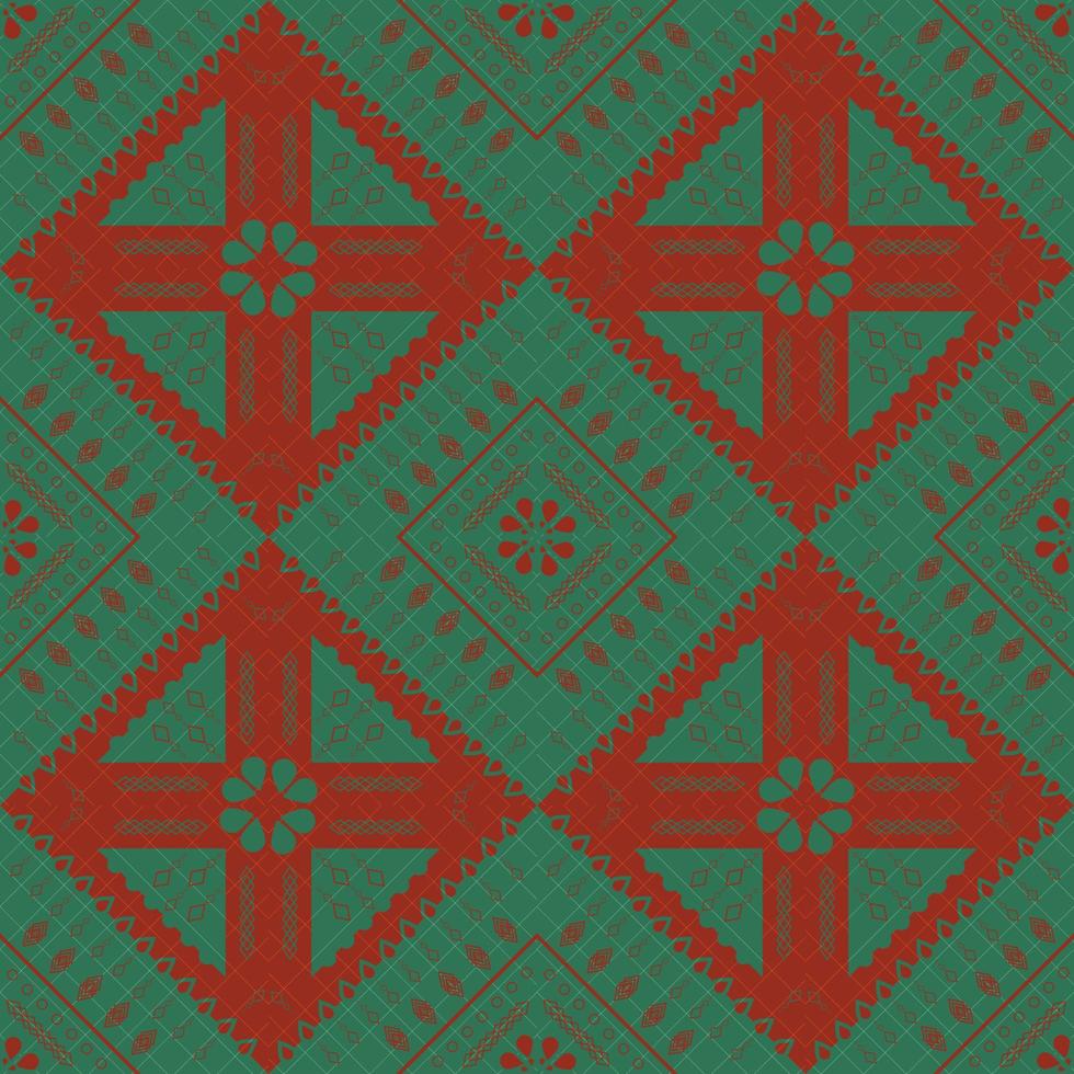 green and red ethnic pattern with geometric ethnic seamless square in for fabric pattern vector