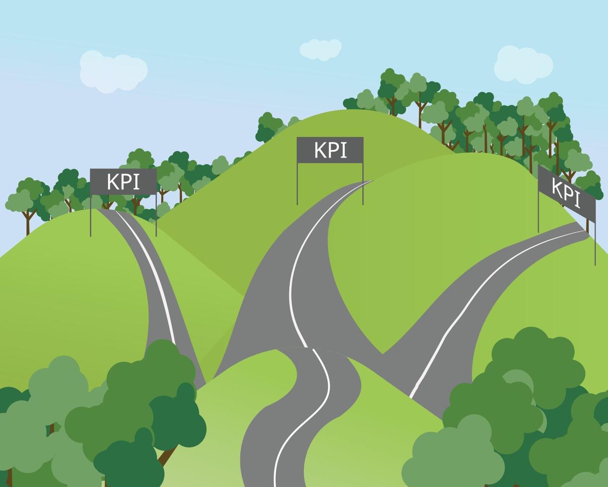 the long road to separate achieve KPI or Key Performance Indicator vector