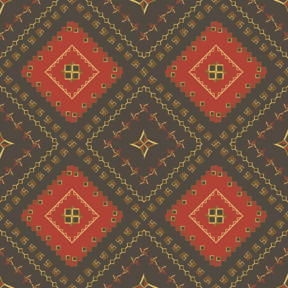 patrón étnico rojo y dorado con triángulo étnico geométrico sin costuras para patrón de tela vector