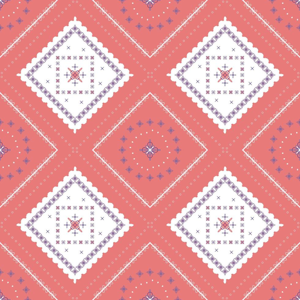 pink and white ethnic pattern with geometric seamless square in for fabric pattern vector