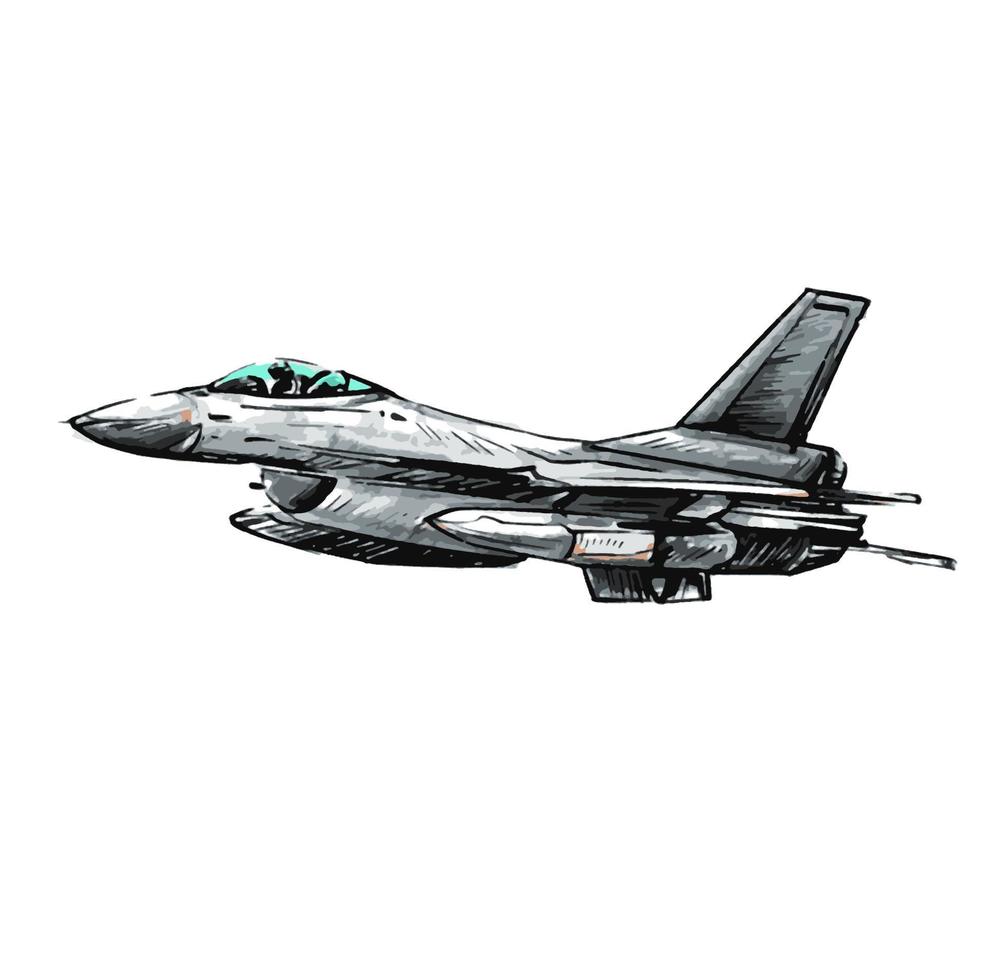 avión f16 volando en el estilo de dibujo del campo de batalla vector