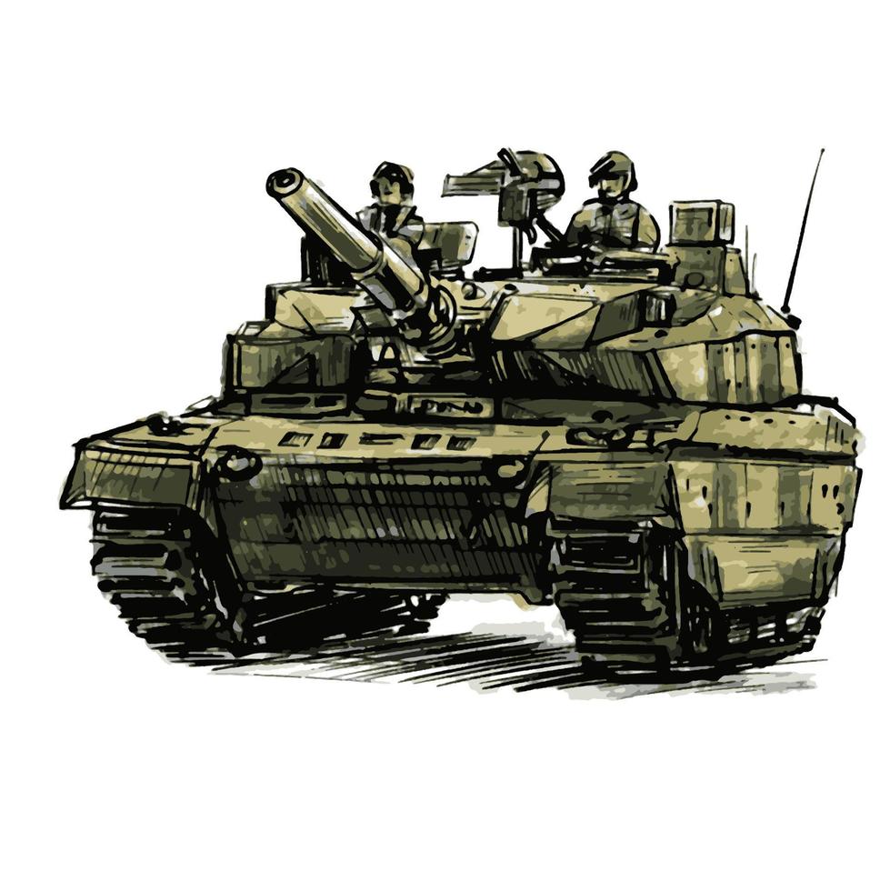 el tanque en el estilo de dibujo del campo de batalla vector