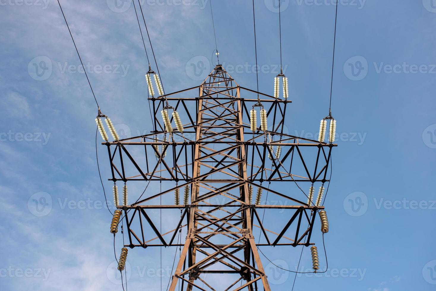 power line support with wires for electricity transmission, energy industry, energy saving photo