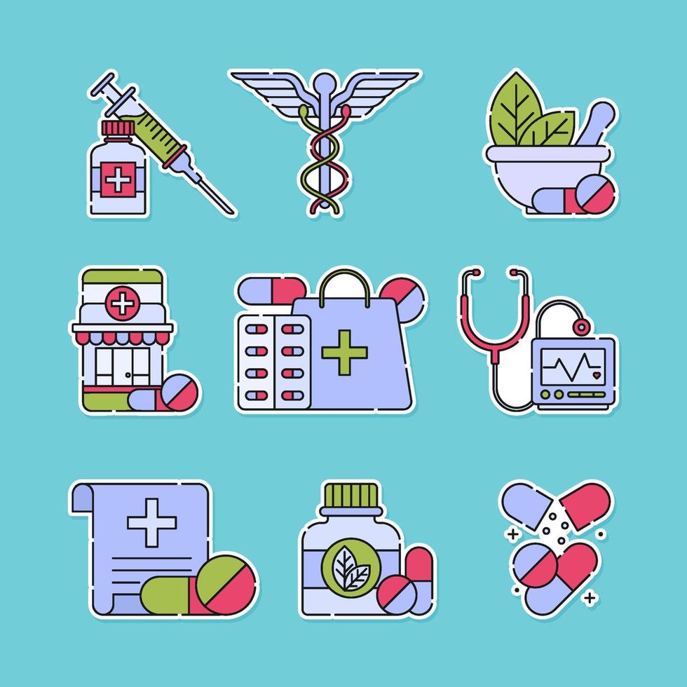 conjunto de iconos de medicamentos sanitarios vector