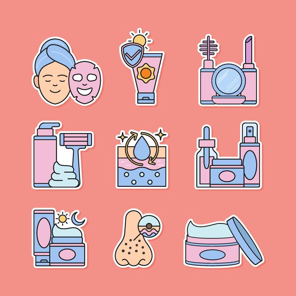 conjunto de iconos de cuidado de la piel de belleza vector