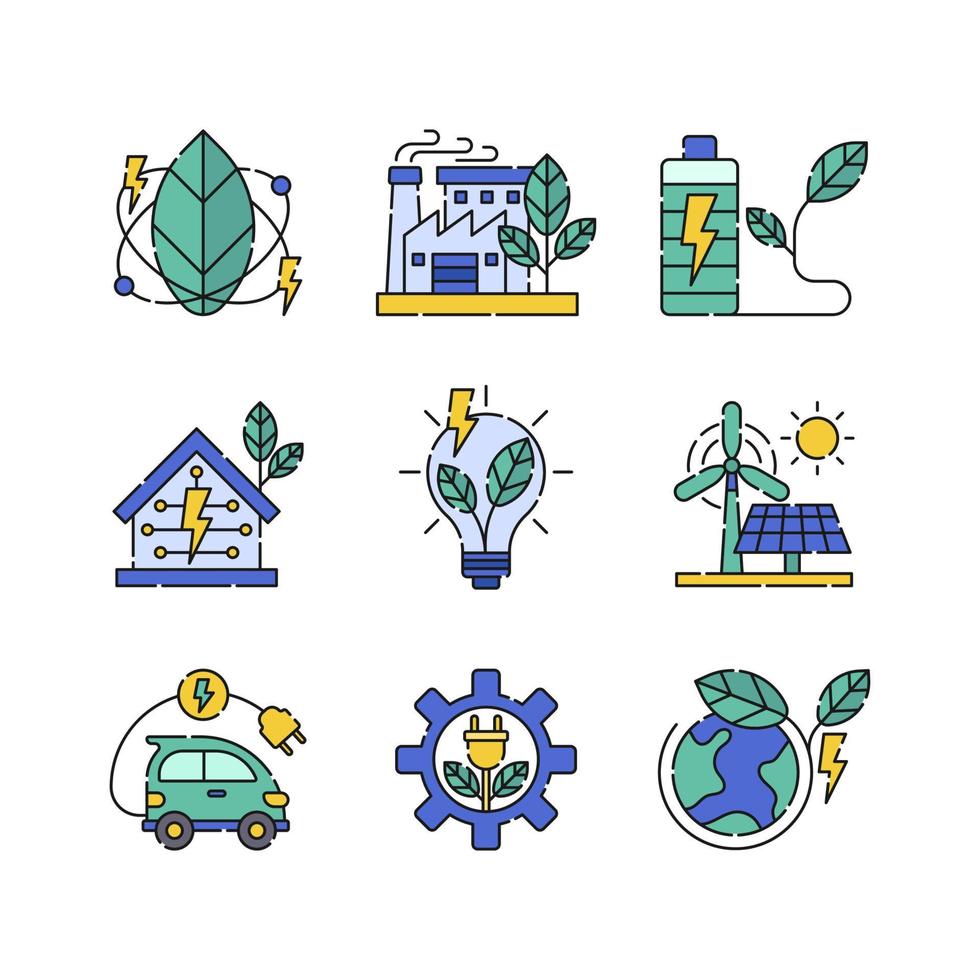 conjunto de iconos de tecnología ecológica verde vector