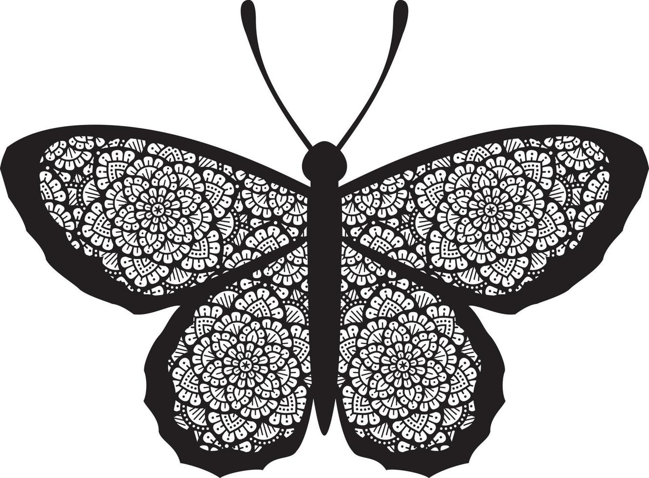 Mandala butterfly black and white. Vector illustration. Boho design.