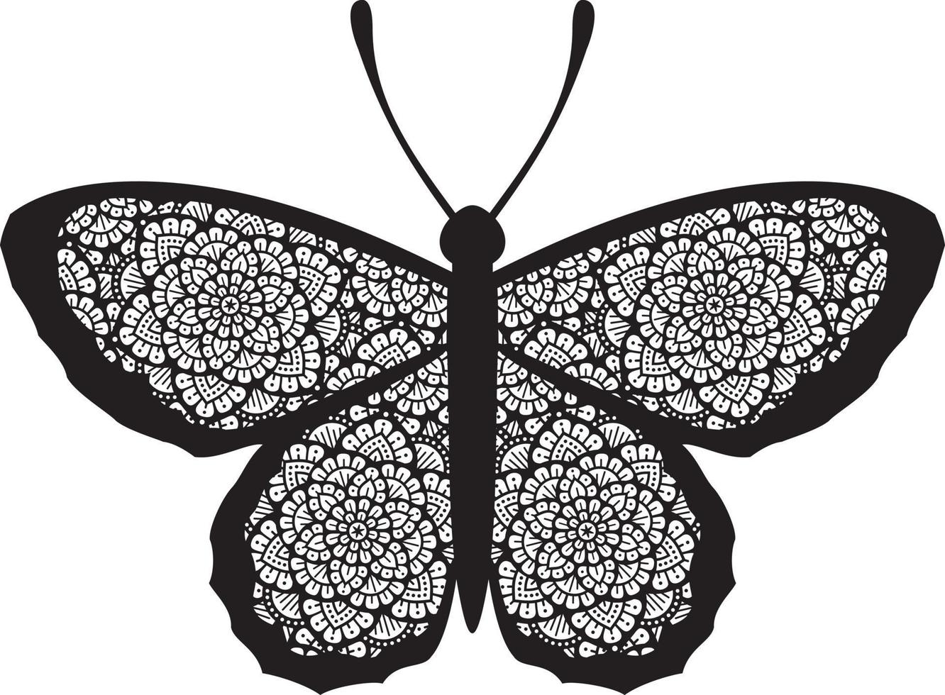 mariposa mandala en blanco y negro. ilustración vectorial diseño bohemio. vector