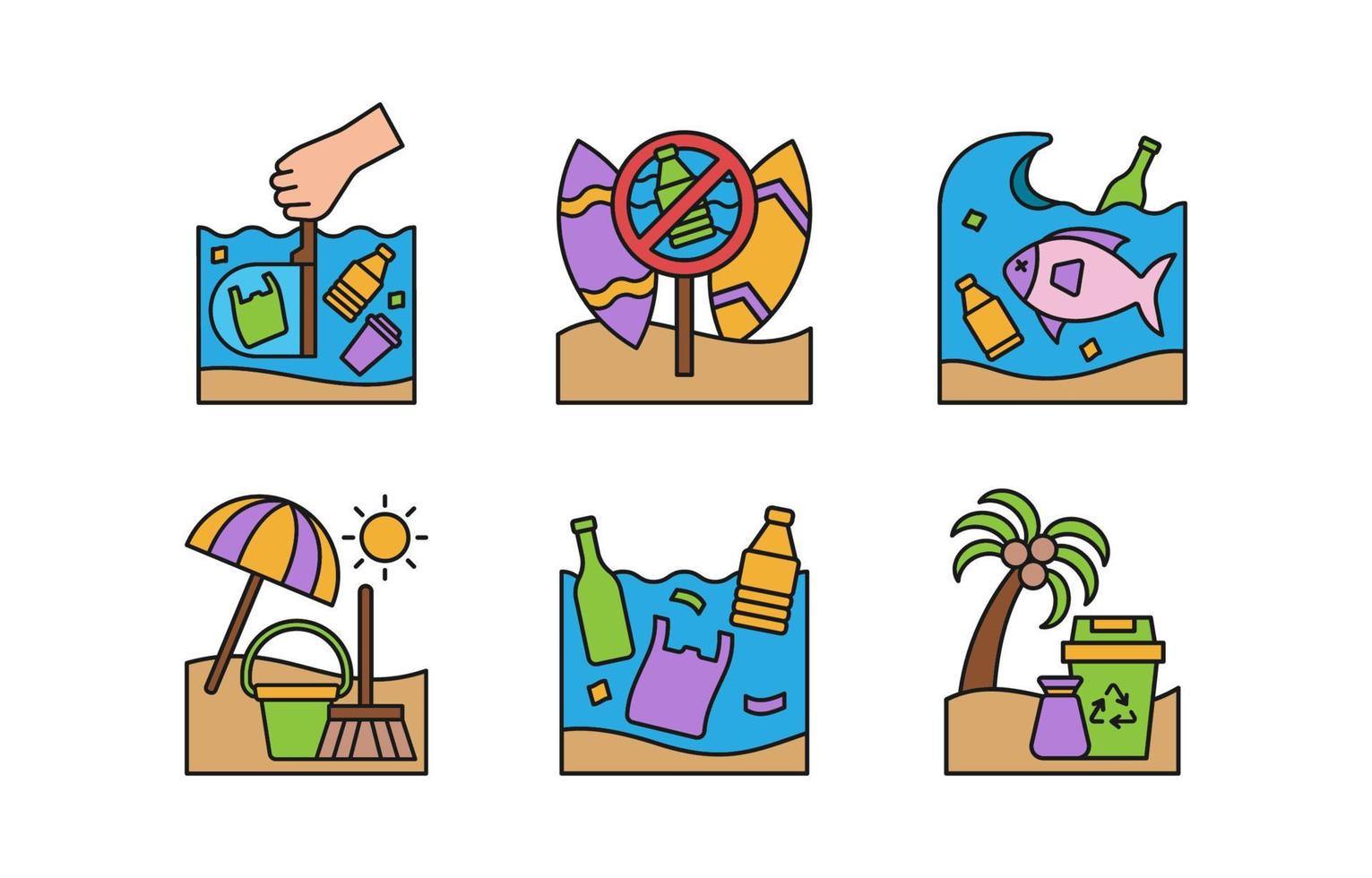 Beach Cleaning Icon Set vector