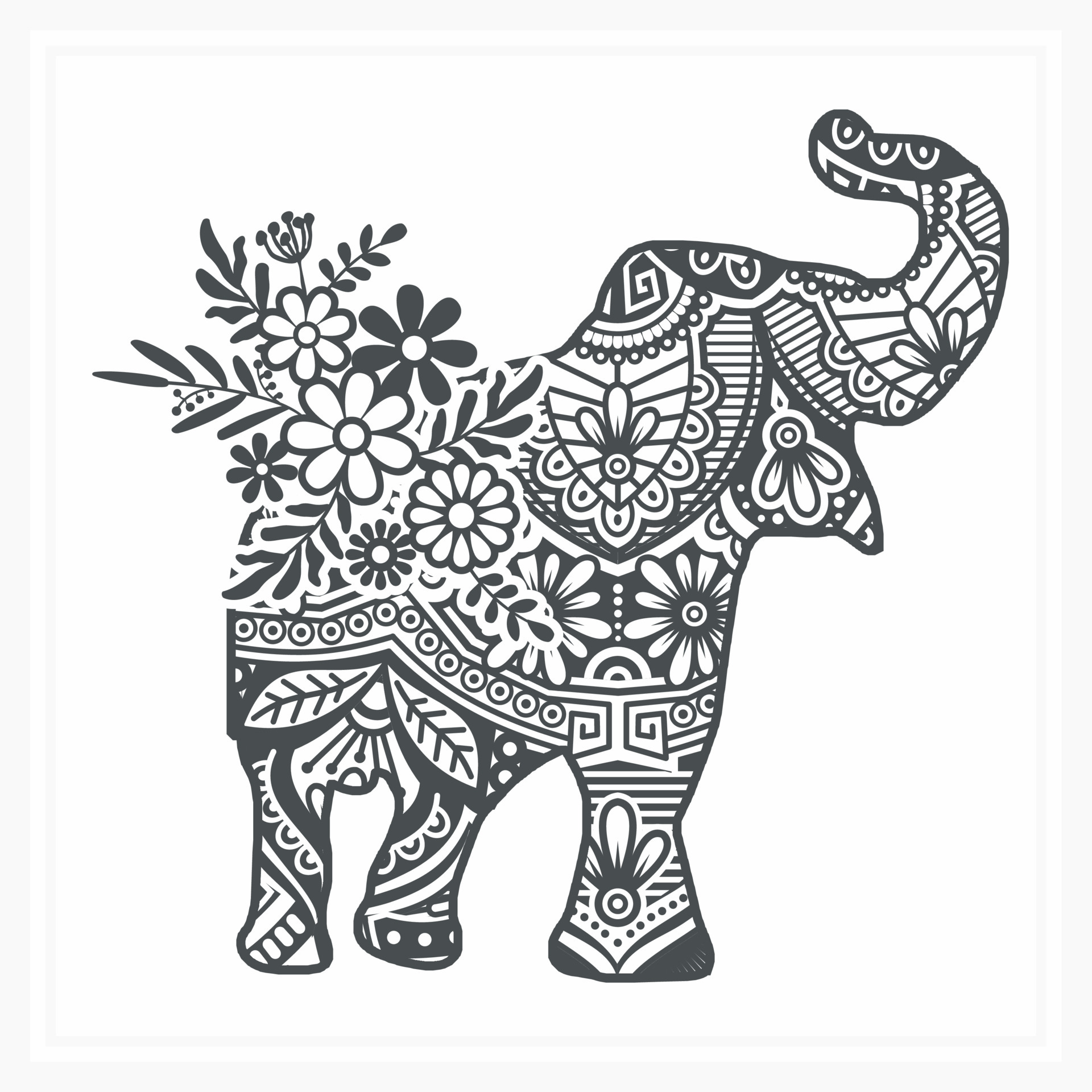 Elephant Mandala with Flower, vector illustration. 7080843 Vector Art