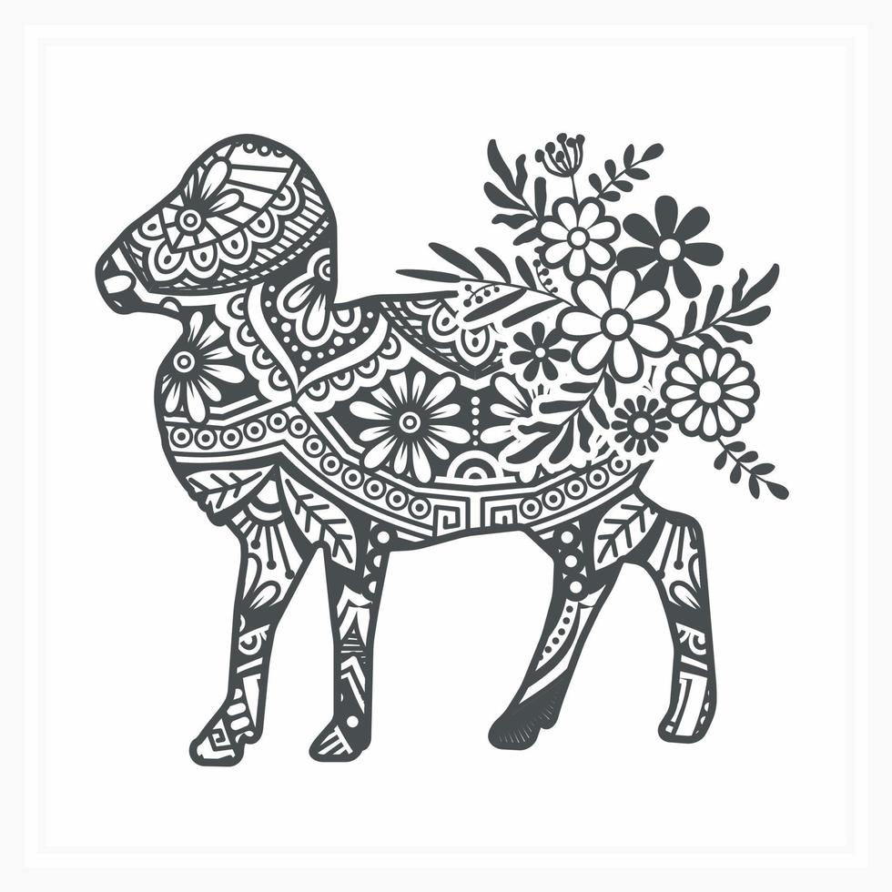 Sheep Mandala with Flower, vector illustration.