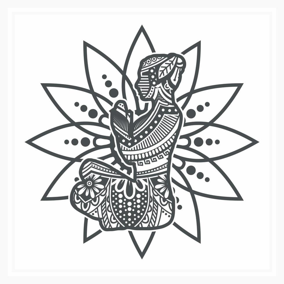 YOGA Mandala with Flower. Vector, Line Art vector