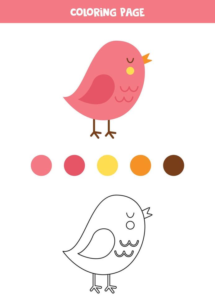Color cute spring bird. Worksheet for kids. vector