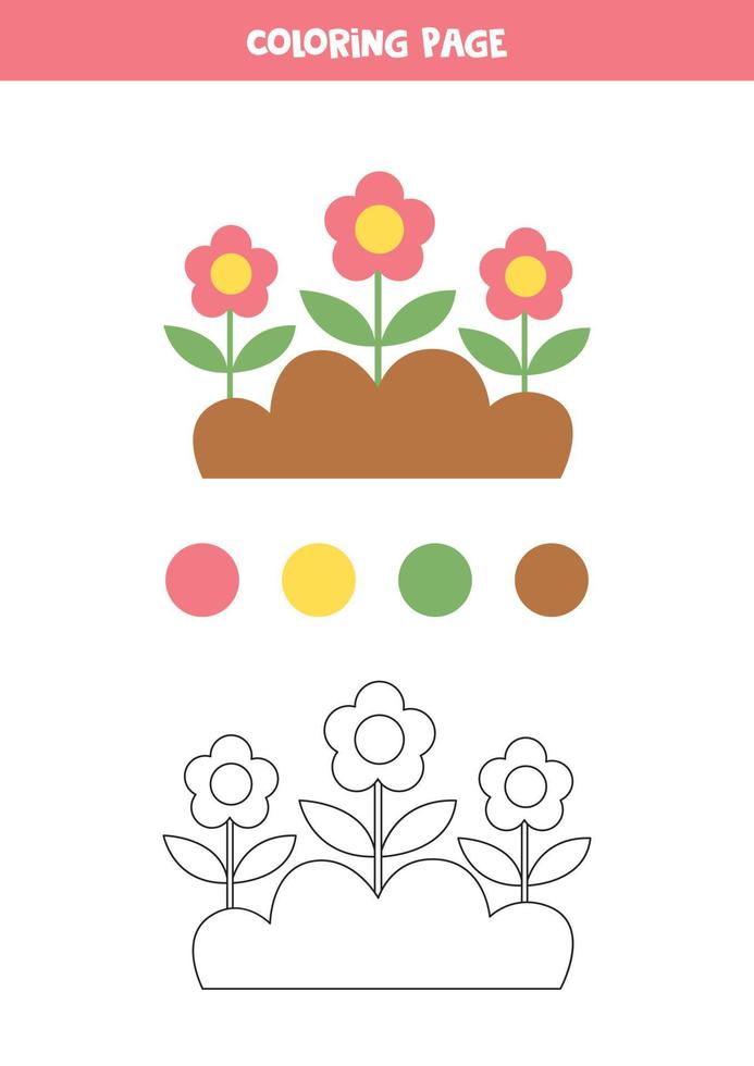 Color cute flower bed. Worksheet for kids. vector