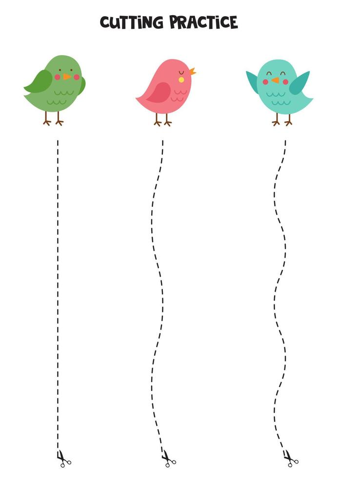 Cutting practice for children with cute birds. vector