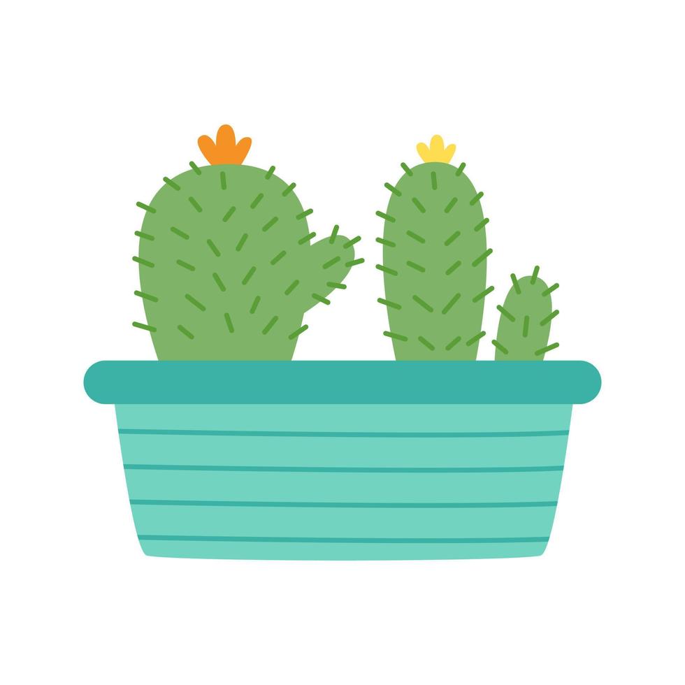 Vector illustration of cactus on pot isolated on white background.