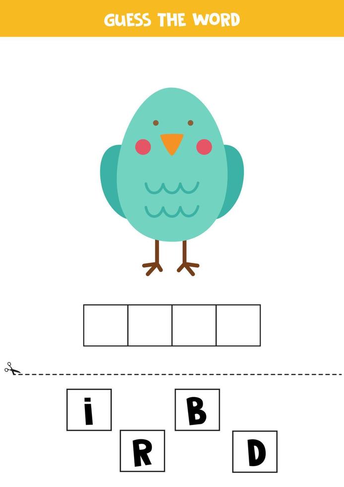 Spelling game for kids. Cute cartoon bird. vector