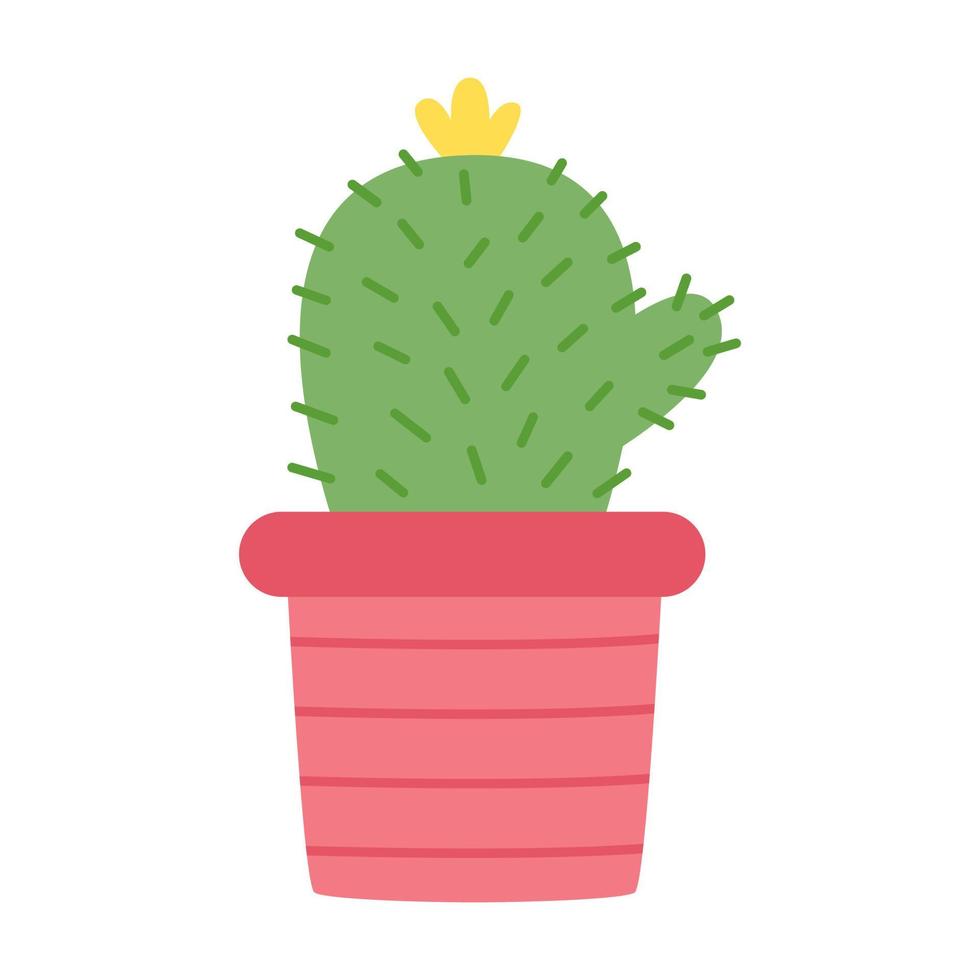 Vector illustration of cactus on pot isolated on white background.