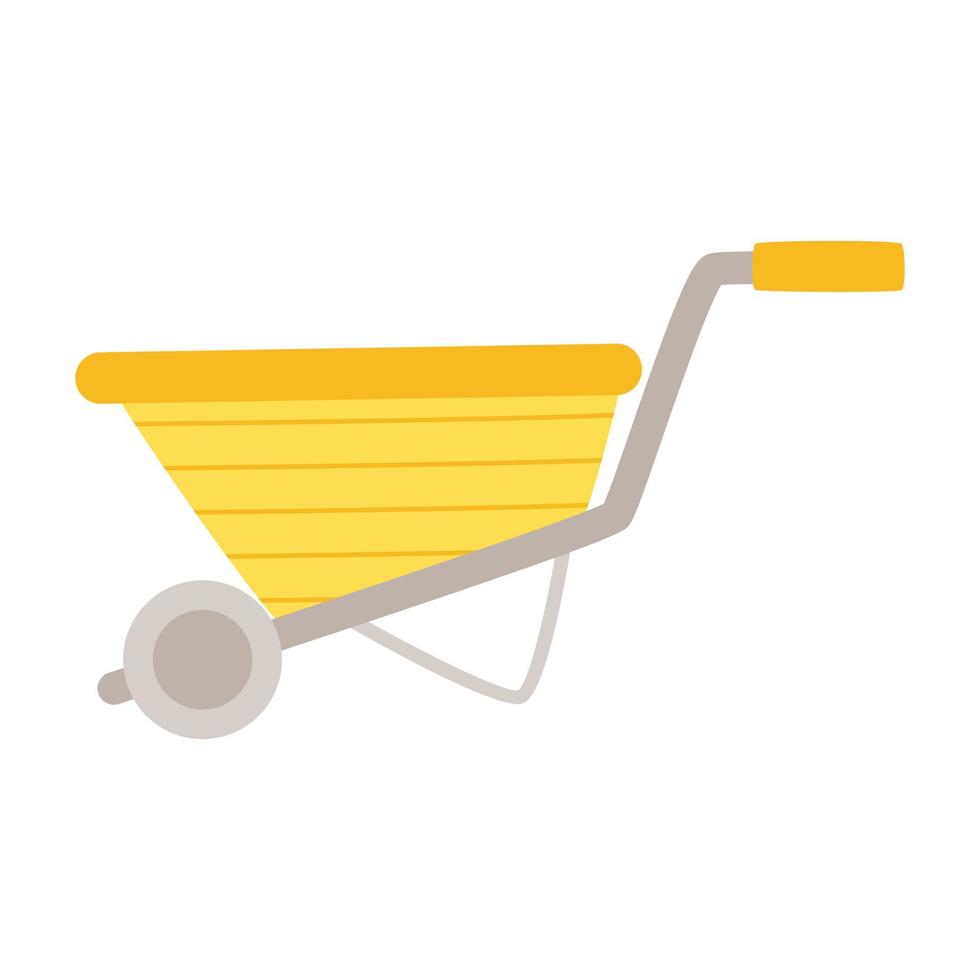 Vector illustration of yellow wheelbarrow isolated on white background.