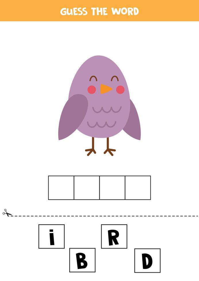 Spelling game for kids. Cute cartoon bird. vector