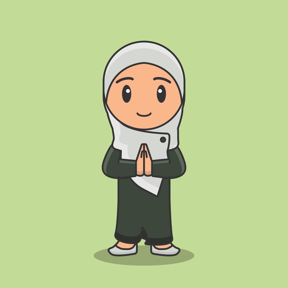 lindo personaje islam hijab dibujos animados ketupat tradición cultura religión mubarak kareem musulmán velo vector