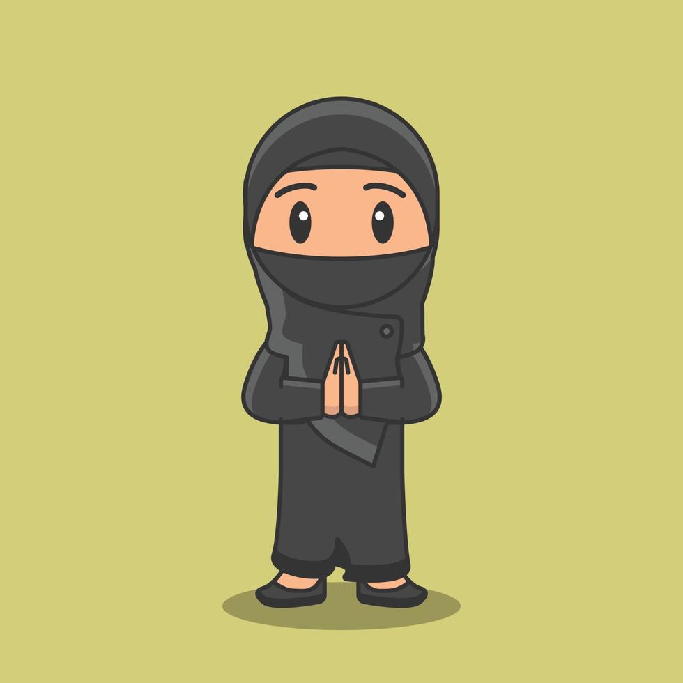 lindo personaje islam hijab dibujos animados ketupat tradición cultura religión mubarak kareem musulmán velo vector