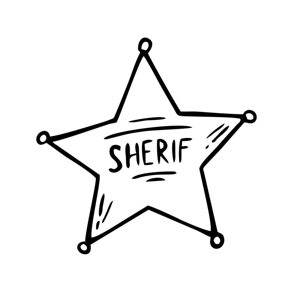 Sheriff star hand-drawn in doodle style Good for printing Symbol of Western concept Isolated vector illustration