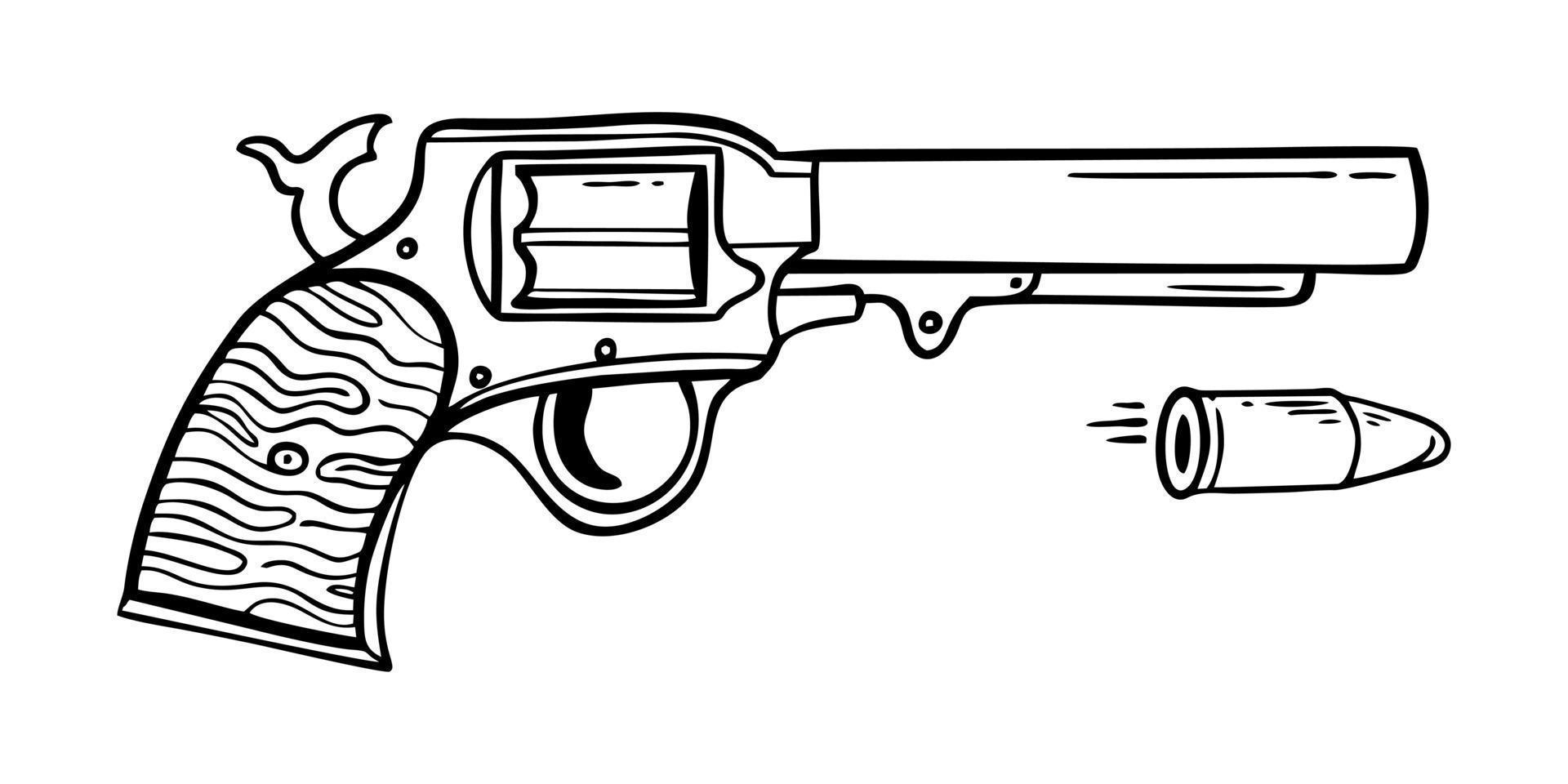 Revolver hand-drawn in the style of doodle Good for printing Symbol of the Western concept Isolated vector illustration