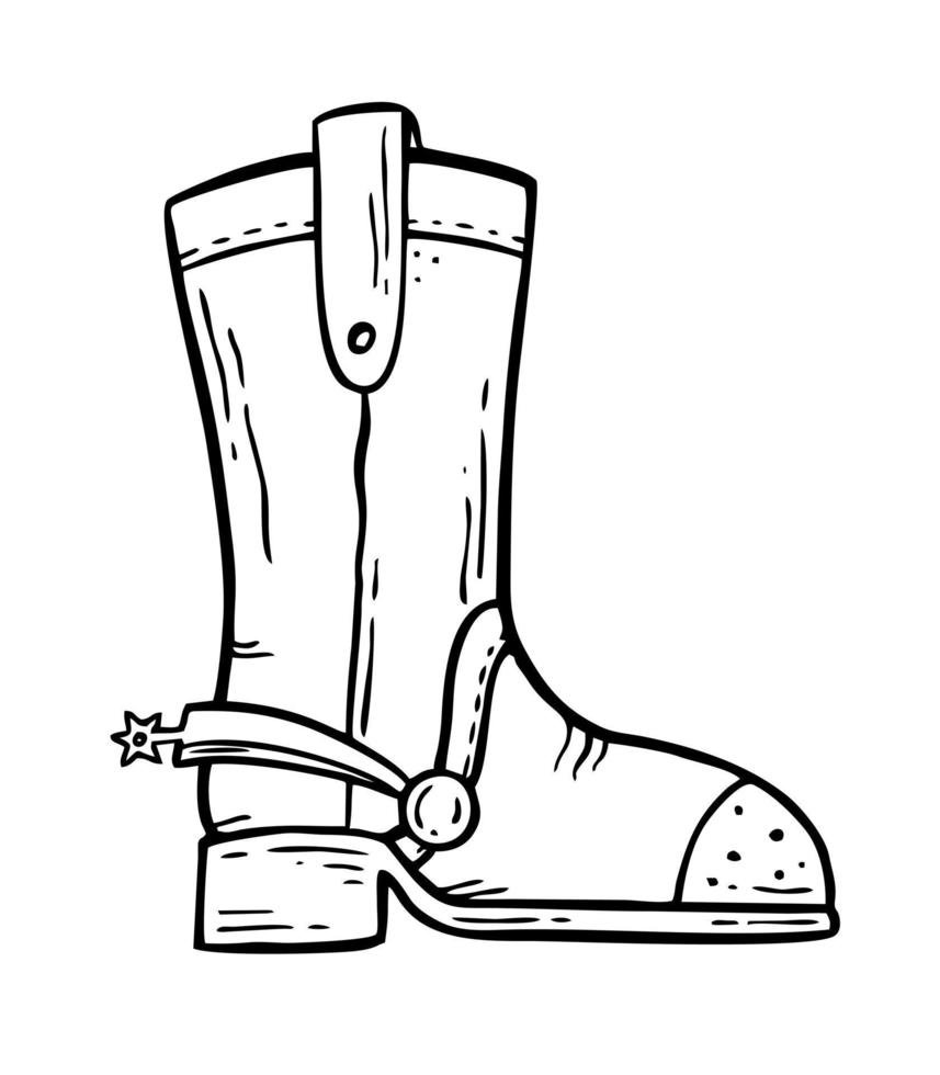 bota de vaquero dibujada a mano en el estilo de garabato bueno para imprimir el símbolo del concepto occidental ilustración vectorial aislada vector