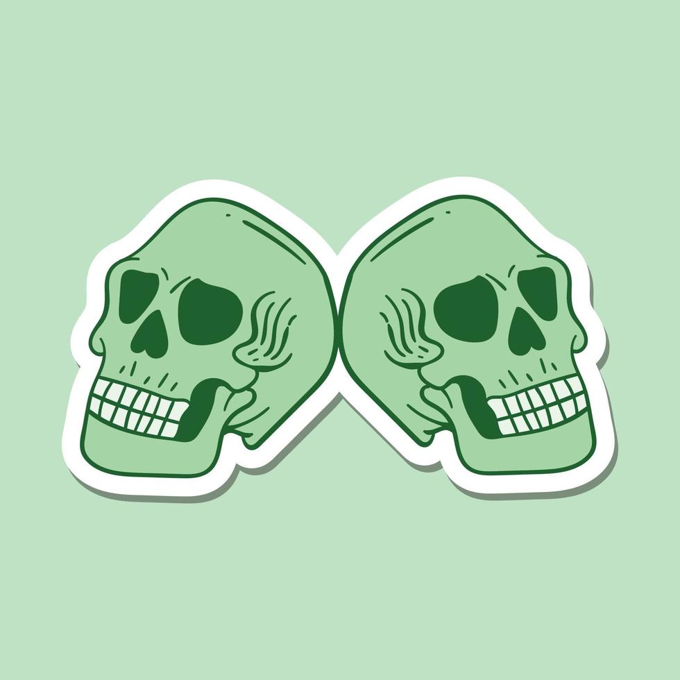hand drawn green couple skull doodle illustration for stickers print etc premium vector