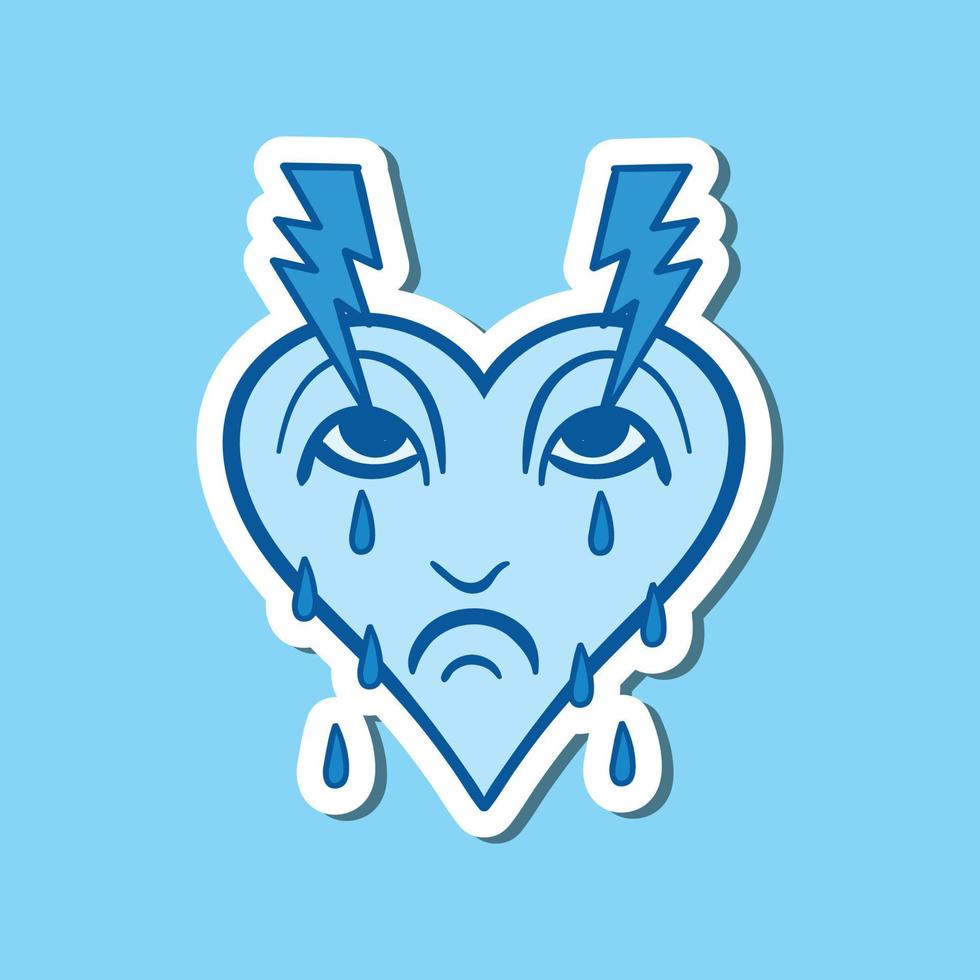 hand drawn heart face cry with lightning doodle illustration for stickers print etc premium vector