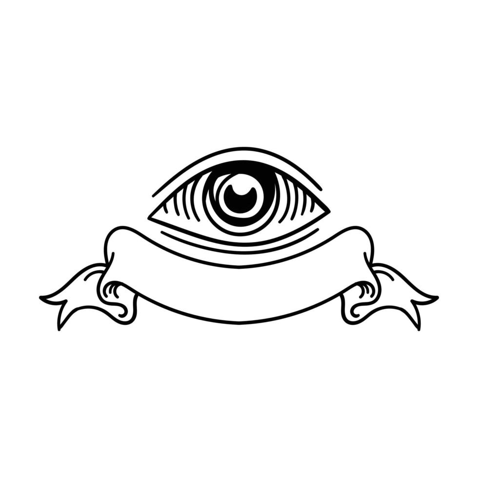 hand drawn eye with ribbon doodle illustration for tattoo stickers poster etc vector