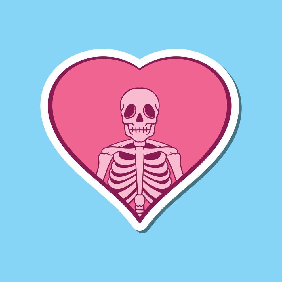 hand drawn skeleton with heart doodle illustration for tattoo stickers poster etc vector