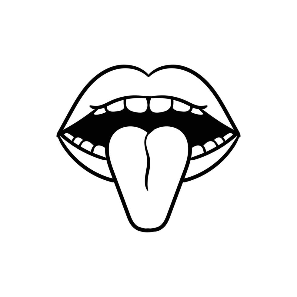 ilustración de doodle de lengua de labios dibujada a mano para póster de pegatinas de tatuaje, etc. vector